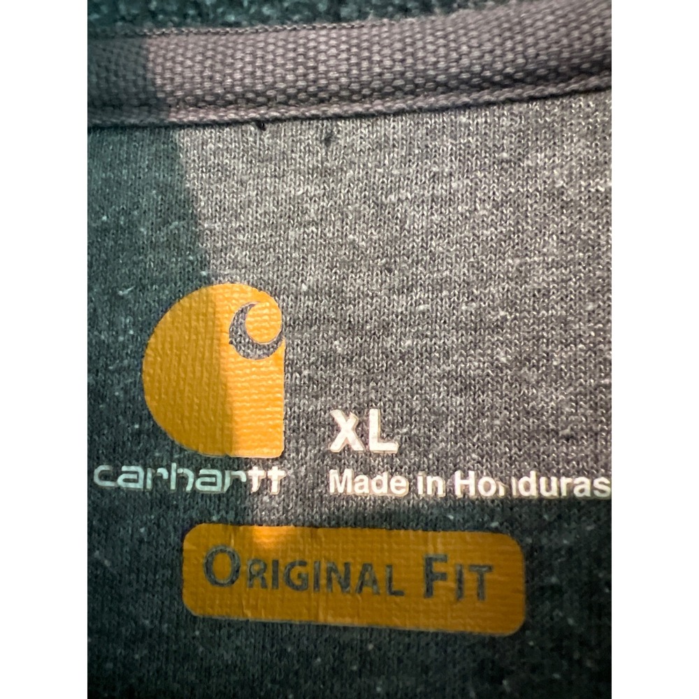 Carhartt Mens XL Charcoal Grey Neon Green Sleeve Logo‎ Hoodie Original Fit K288 - Picture 2 of 6